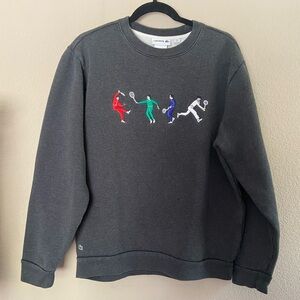 LACOSTE Unisex Tennis Player Embroidered Sweatshirt Gray Sz XL Preppy Collegiate